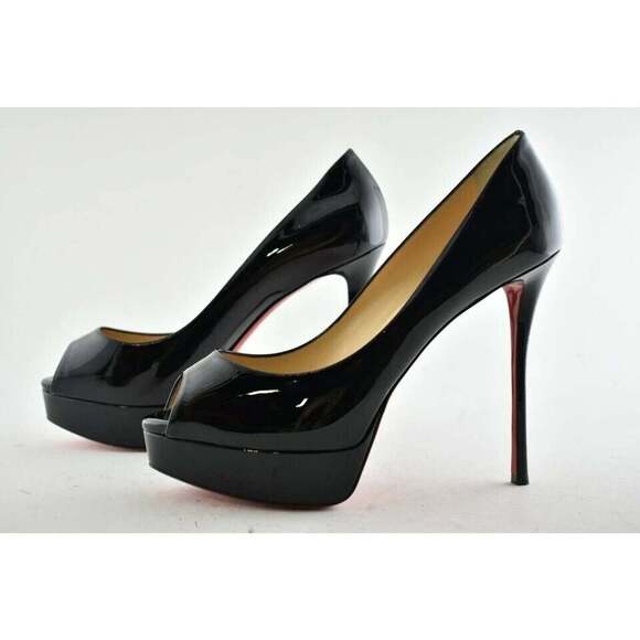 Christian Louboutin Fetish Peep 130 Black Patent Platform Sandal Heel Pump 40 - Picture 8 of 10